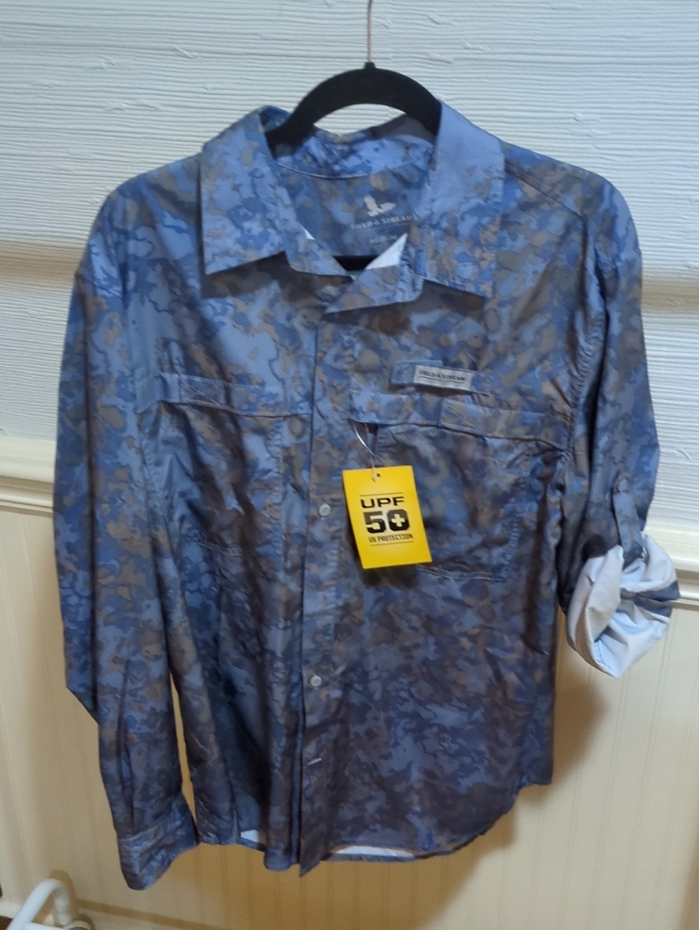 Field And Stream Blue Camo Lightweight Long-Sleeve Shirt Jacket Mens Medium